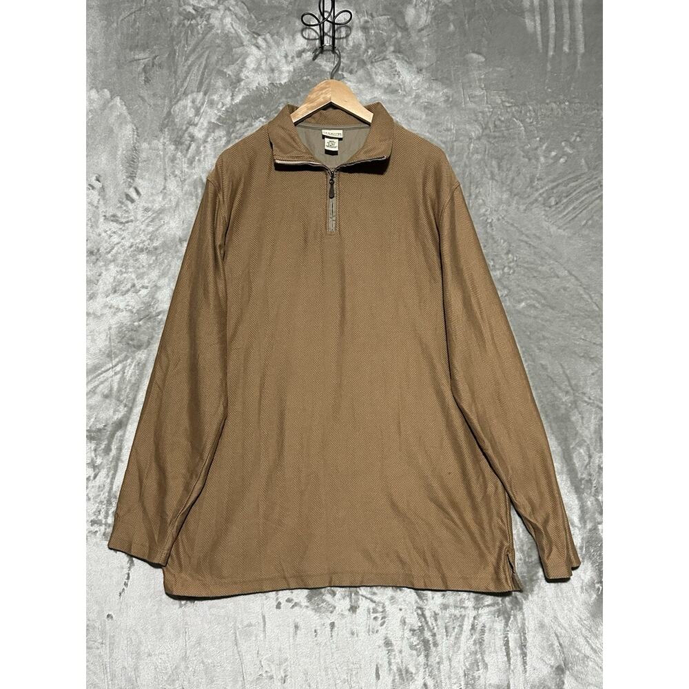 LL Bean Mens 1/4 Zip Sweater Siz XL Tall Camel Brown Cotton Pullover Herringbone